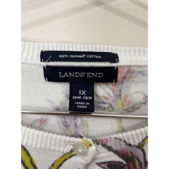 Womens Lands End Floral Cardigan Sweater 1X Button Front Pima Cotton - Picture 3 of 10
